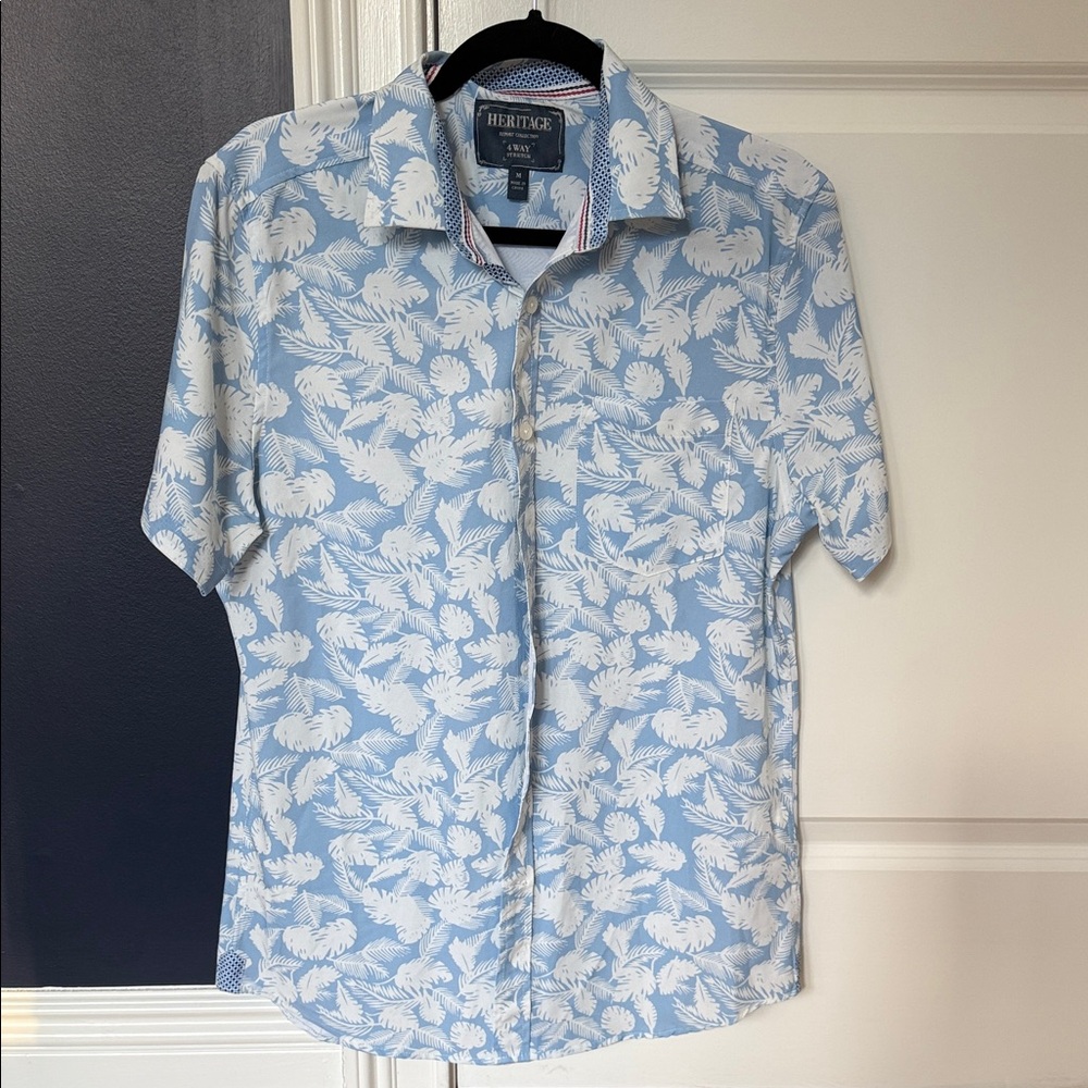 Heritage Sky Blue and White Leaf Print Shirt